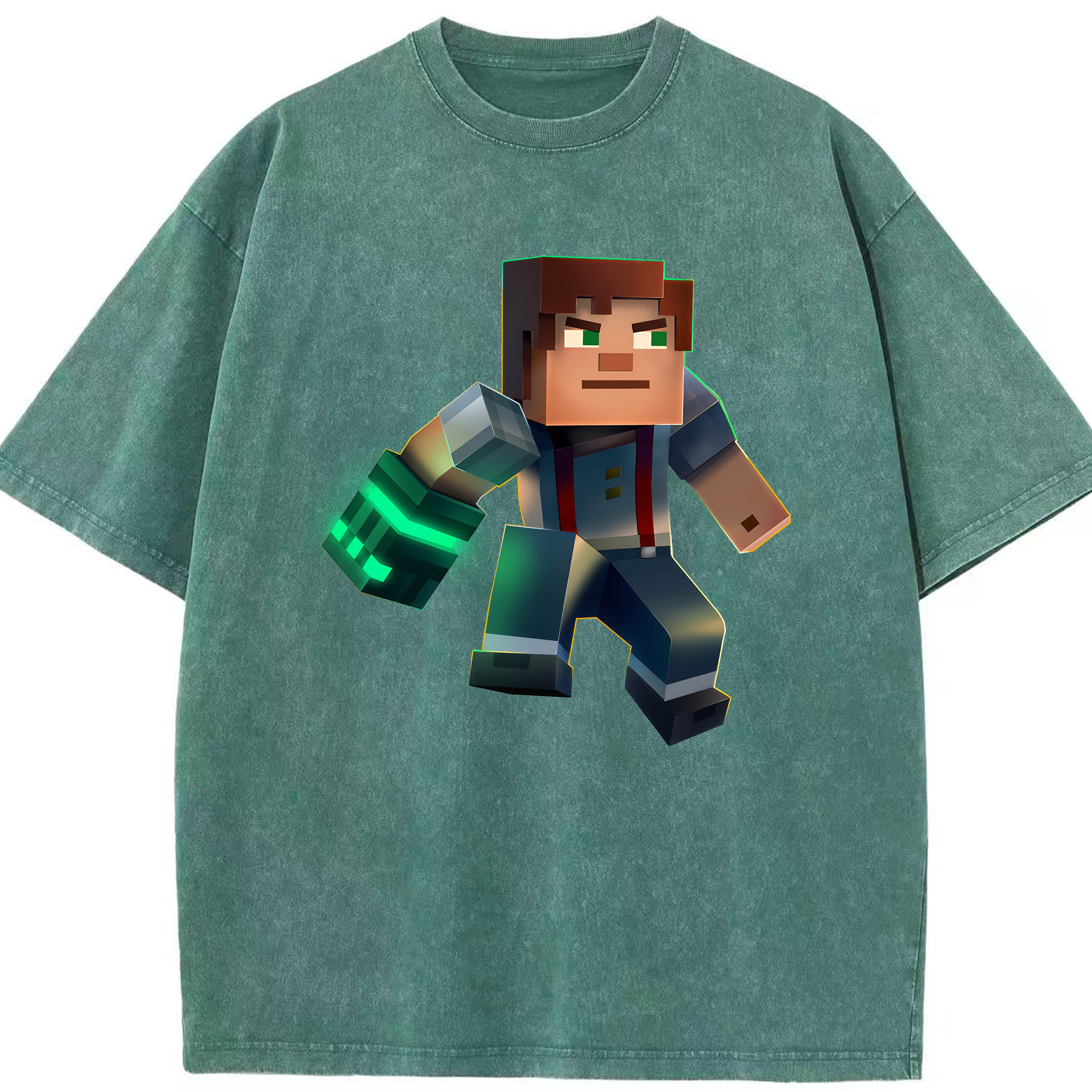 （画像用） マインクラフト ブロックの世界 Minecraft MC Block world 綿100% ヴィンテージ風 半袖Tシャツ（フロントプリント）